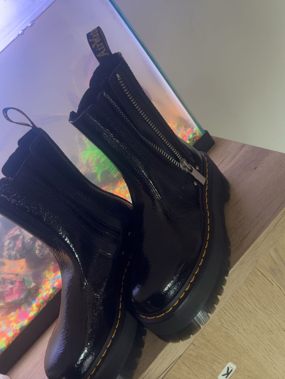 Dr. Martens Black Patent Platform Chelsea Boots with Double Zips